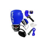 Yukon Alpha Boks Eldiveni Mavi + Boks Bandajı + Dişlik + Atlama Ipi - 4'lü Set 4 - 6 - 8 - 10 - 12 Oz
