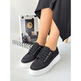 Yüksek Bağcıklı Bez Canvas Orijinal Keten Sneaker Spor Ayakkabı Kotnel - Siyah