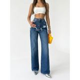 Yüksek Bel Baggy Jean Pantolon, Yırtık Detaylı Bol Kesim Denim (XL)