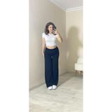 Yüksek Bel Beli Lastikli Bol Paça Pantolon – Siyah