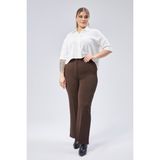 Yüksek Bel Bol Paça Fermuarlı Büyük Beden Kadın Pantolon - Kahve - 2XL