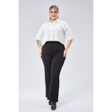 Yüksek Bel Bol Paça Fermuarlı Büyük Beden Kadın Pantolon - Siyah - 4XL
