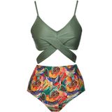 Yüksek Bel Çapraz Bağcıklı Bikini Takım - 36 - Haki - Yeşil