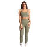 Yüksek Bel Kalça Toparlayıcı Büzgülü ve Dikişsiz Spor Tayt Khaki Tek Beden