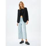 Yüksek Bel Kesik Paça Düğmeli Denim Pantolon - Culotte Jean