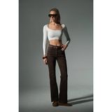 Yüksek Bel Kot, Ispanyol Paça Esnek Denim Kumaş Kadın Fit And Flare Jean Pantolon @flares - Kahverengi - 34