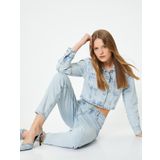 Yüksek Bel Kot Pantolon Kısa Paça Cepli - Mom Jeans