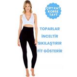 Yüksek Bel Sıkılaştırıcı İnceltici Toparlayıcı Çift Kat Korse Tayt Dikişsiz Korse Tayt