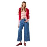 Yüksek Bel Taş Detaylı Kalpli Kısa Geniş Paça Denim Pantolon - Culotte Jeans