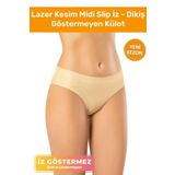 Yüksek Bel Toparlayıcı Lazer Kesim Dikişsiz Şerit Iz Göstermeyen Midi Slip Ten Rengi Silikonlu Külot