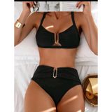 Yüksek Bel U Kesim Aksesuar Detaylı Bikini Takımı bkns11