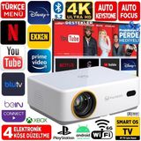 Yüksek Çözünürlüklü 4K Projeksiyon Cihazı, Otomatik Odak ve Keystone, Wifi 6, Taşınabilir
