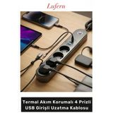 Yüksek Güç Kapasiteli Termal Akım Korumalı 4 Prizli USB Girişli Uzatma Kablosu Type-c 2500 Watt
