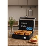 Yüksek Güçlü Tost Makinesi, Yapışmaz Plaka ve Yağ Hazneli, Pratik Kullanım - Altın - Gri