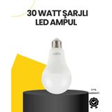 Yüksek Işık Güçlü Şarjlı Led Ampul E27 30W Enerji Tasarruflu