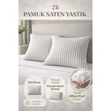 Yüksek Kalite 2’li Saten Yastık Seti – 82 Tel Pamuk Saten & Saf Silikon Dolgu - 50 x 70 cm - Gri
