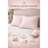 Yüksek Kalite 2’li Saten Yastık Seti – 82 Tel Pamuk Saten & Saf Silikon Dolgu - 50 x 70 cm - Pembe