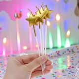 Yüksek Kalite 4 Adet Parlak Metalik Yıldızlı Gold Mum Gold Yıldızlı Pasta Mumu Doğum Günü Mumu 15 cm