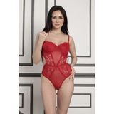 Yüksek Kalite Dantel İşlemeli Bodysuit (Kırmızı)