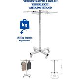 Yüksek Kalite Dört Kollu Tekerlekli Elbise Askılığı Mağaza Askısı Etek Askısı Orta Stand
