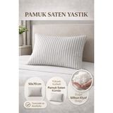 Yüksek Kalite Saten Yastık Seti – 82 Tel Pamuk Saten & Saf Silikon Dolgu - 50 x 70 cm - Gri