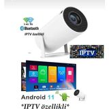 Yüksek Kaliteli 4K Taşınabilir Wifi Projeksiyon Cihazı - Ahşap Bej - Siyah