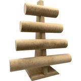 Yüksek Kaliteli Süet Kumaş Bileklik ve Saat Sergileme Standı, 38/34 Cm, Dört Kademeli - Ahşap - Ceviz