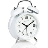 Yüksek Sesli Alarmlı Saat Nostaljik Analog Çalar Saat Fosforlu Işıklı Alarmlı Metal Gövde Akar Saniyeli Sessiz Pilli Saat HT-850 (Beyaz)