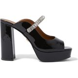 Yüksek Topuklu Siyah Deri Peep-Toe Sandalet
