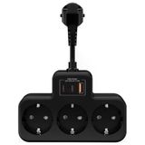 Yüksek Voltaj Korumalı Priz, Duvar Tipi Kısa Kablolu Priz Çoğaltıcı, 3X Soket, 2X Type-C, 1X Usb, 16A, 3680W, 1050 Joule, Çocuk Korumalı, Isıya Dayanıklı Yapı (Siyah)