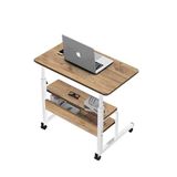 Yukseklik Ayarli Ve Cift Rafli Laptop Sehpasi Ve Calisma Masasi - Cam Beyaz (Tekerli) 70X40