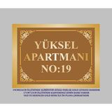 Yüksel 34 Apartman Kapı Isimliği Aynalı Gold Levhaya Kahverengi Zeminli 19X26CM Ölçüsünde