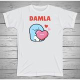 Yüksel 34 Penguen Karakterli Çocuklara Özel Isim Baskılı Tshirt , Micro Polyester Terletmez Kumaş - 10 Yaş - 001-Beyaz