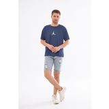 YÜKSEL IŞIK Spor T-shirt Erkek Lacivert Renk Baskılı Yuvarlak Yaka