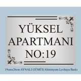 yüksel34 Apartman Kapısı İsimliği 26Cm*19Cm Aynalı Gümüş Aliminyum Levha