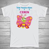 yüksel34 Çocuklara Özel Isim Baskılı Kelebek Tshirt , Micro Polyester Terletmez Kumaş