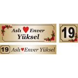 yüksel34 Gold Renk Kapı Isimliği, Kapı Numarası Posta Kutusu Isimliği 3Lü Set Aliminyum Levha