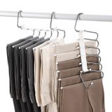 Yükseltilmiş Pantolon Askıları Yerden Tasarruflu, 6 Katlı Elbise Rafı, Paslanmaz Çelik Çok Fonksiyonlu Dolap Düzenleyici, Pantolon Kot Etek Pantolon için Kaymaz Metal Askılar (2'li Paket)