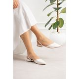Yula Fashion Shoes Düğün Kına Nişan Günlük Kullanıma Uygun Şık Beyaz Cilt Kadın Lastikli Kısa Topuklu Babet (36-45)