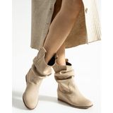 Yula Fashion Shoes Kadın Körüklü Gizli Topuk Çizme (9cm) Bej