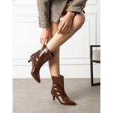 Yula Fashion Shoes Kısa Kırışık Rugan Topuklu Çizme (5cm) Acı Kahve - Kahverengi