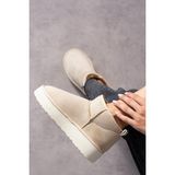 Yula Fashion Shoes Mini Bej Süet Içi Kürklü Kalın Taban Kadın Bot