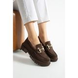 Yula Fashion Shoes Togga Kadın Günlük Kullanım Tokalı Loafer -Acı Kahvrengi Süet - Kahverengi Süet