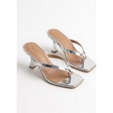 Yula Fashion Shoes Vera Kadın Tredn Topuklu Terlik-Gümüş