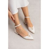 Yula Fashion Shoes Yonca Figürlü Bilekten Bağlamalı Düğün Nişan Kına Kadın Kısa Topuklu Babet (36-45 Numaralar)