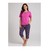 yula store AYSUN TEKSTİ Kadın Büyük Beden Modal Kumaş Kısa Kollu Yakası Düğmeli Kapri Takım Pijama Takımı %50 Pamuk %50 Modal