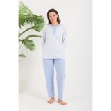 yula store AYSUN TEKSTİL Kadın Büyük Beden Yakası Düğmeli Uzun Kollu Battal Anne Pijama Takımı %80 Pamuk, %20 Viskon