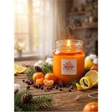Yümanın Yumağı Mandalina Limon ve Çam Kokulu Doğal %100 Soya Wax 200CC Kapaklı Cam Kavanoz Mum - Açık Turuncu
