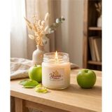 Yümanın Yumağı Yeşil Elma Kokulu %100 Soya Wax 100CC Kapaklı Cam Kavanoz Mum - Beyaz