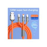 yumax 120W 3in1 Hızlı Şarj Kablosu 6A Silikon Type-C Lightning Mikro USB Dayanıklı 1.2m